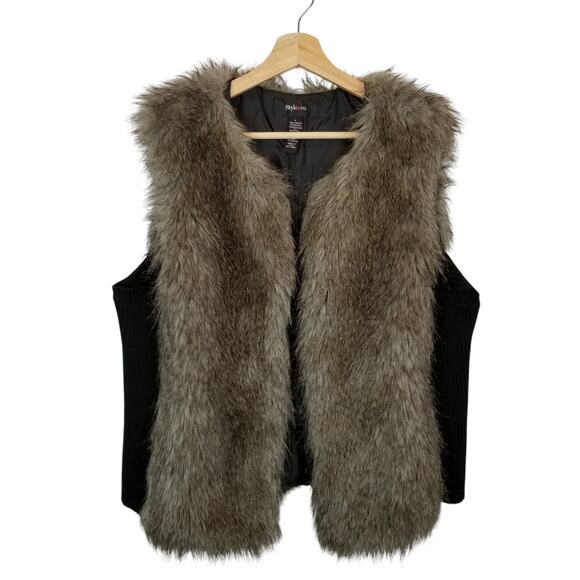 Style&Co Jackets & Blazers - Style & Co. Women's Faux Fur Open Front Vest Black Gray Size Large